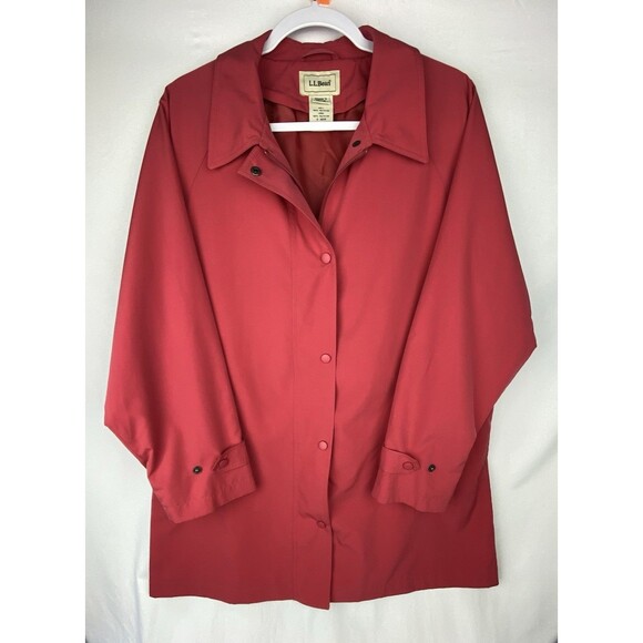 L.L. Bean Trench Coat Womens Petite XL Coral Dark Pink Rain Jacket Storm Flap - Picture 1 of 15